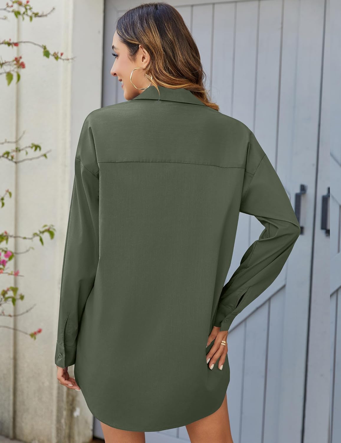 HOTOUCH Women Oversized Button Down Shirts Boyfriend Long Sleeve Blouse Collared Tops - Image 6