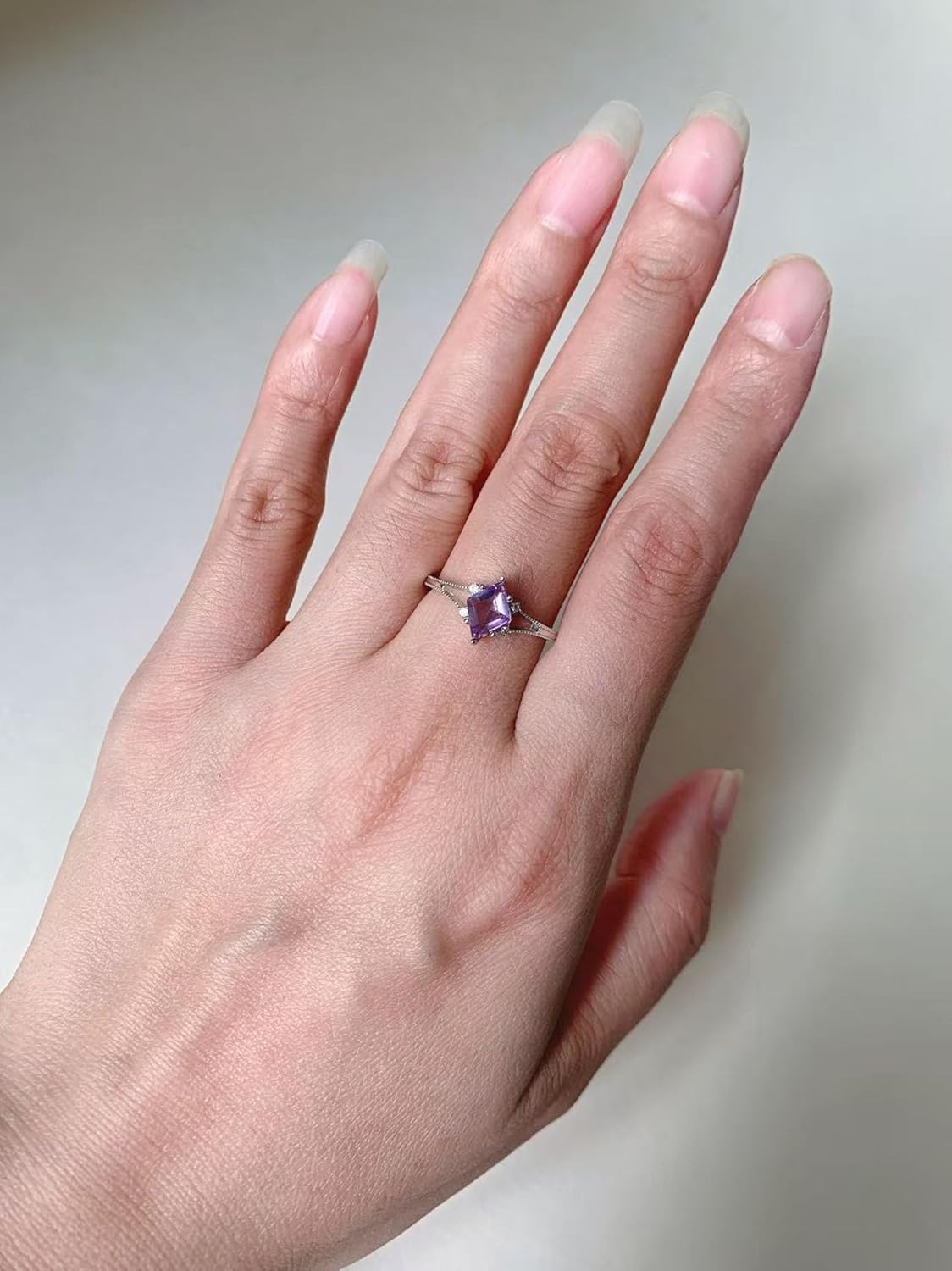 Cubic Zirconia Promise Ring for Women Dainty Art Deco Amethyst Moss Agate Created Opal Wedding Anniversary Statement Jewelry