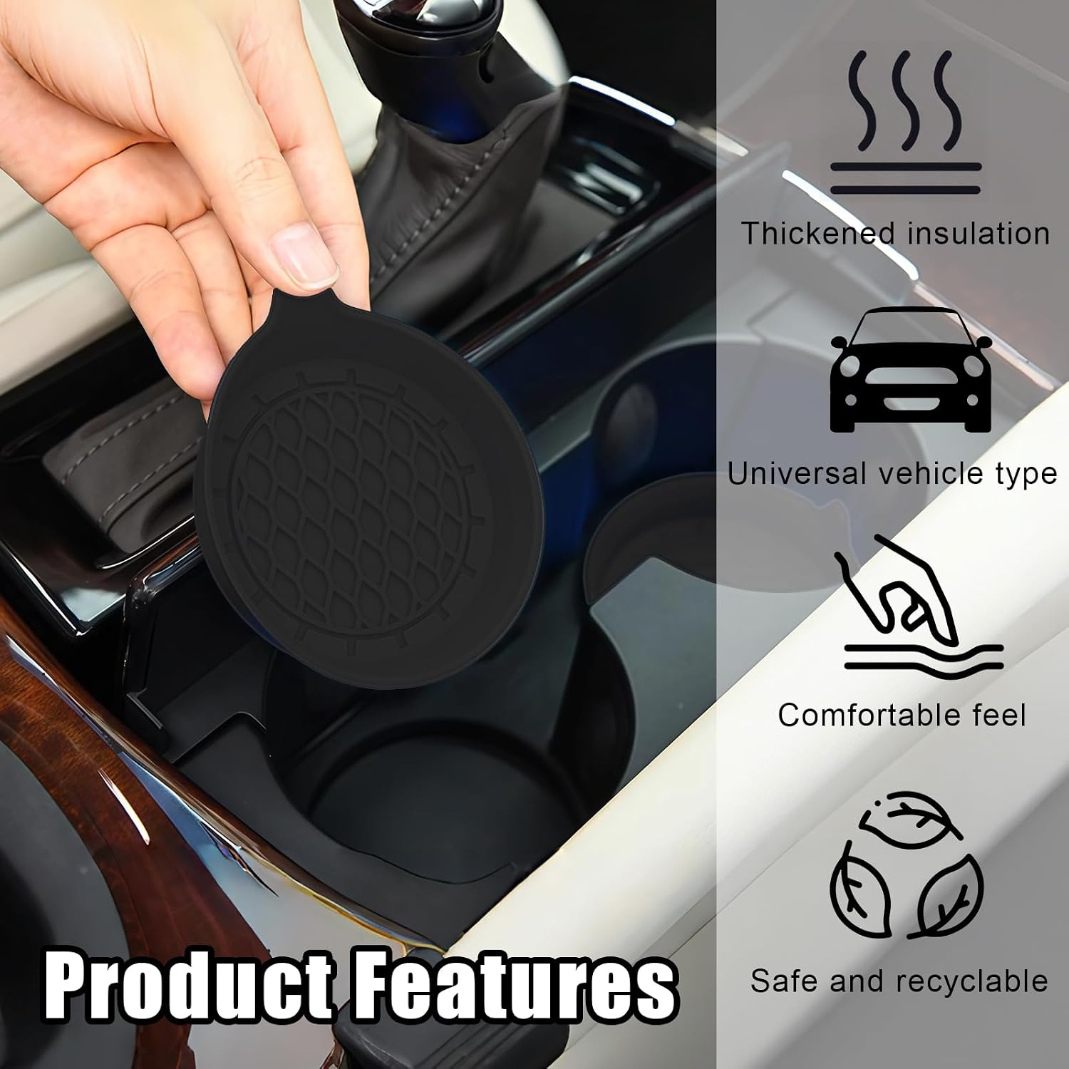 Car Cup Coasters, Silicone Cup Holder Insert (4 Pack) with Soft Bristle Cleaning Brush (2 Pack), Non-Slip Honeycomb Spill Guard Car Interior Accessories, Universal for SUV, Sedan, Truck (Black) image 5