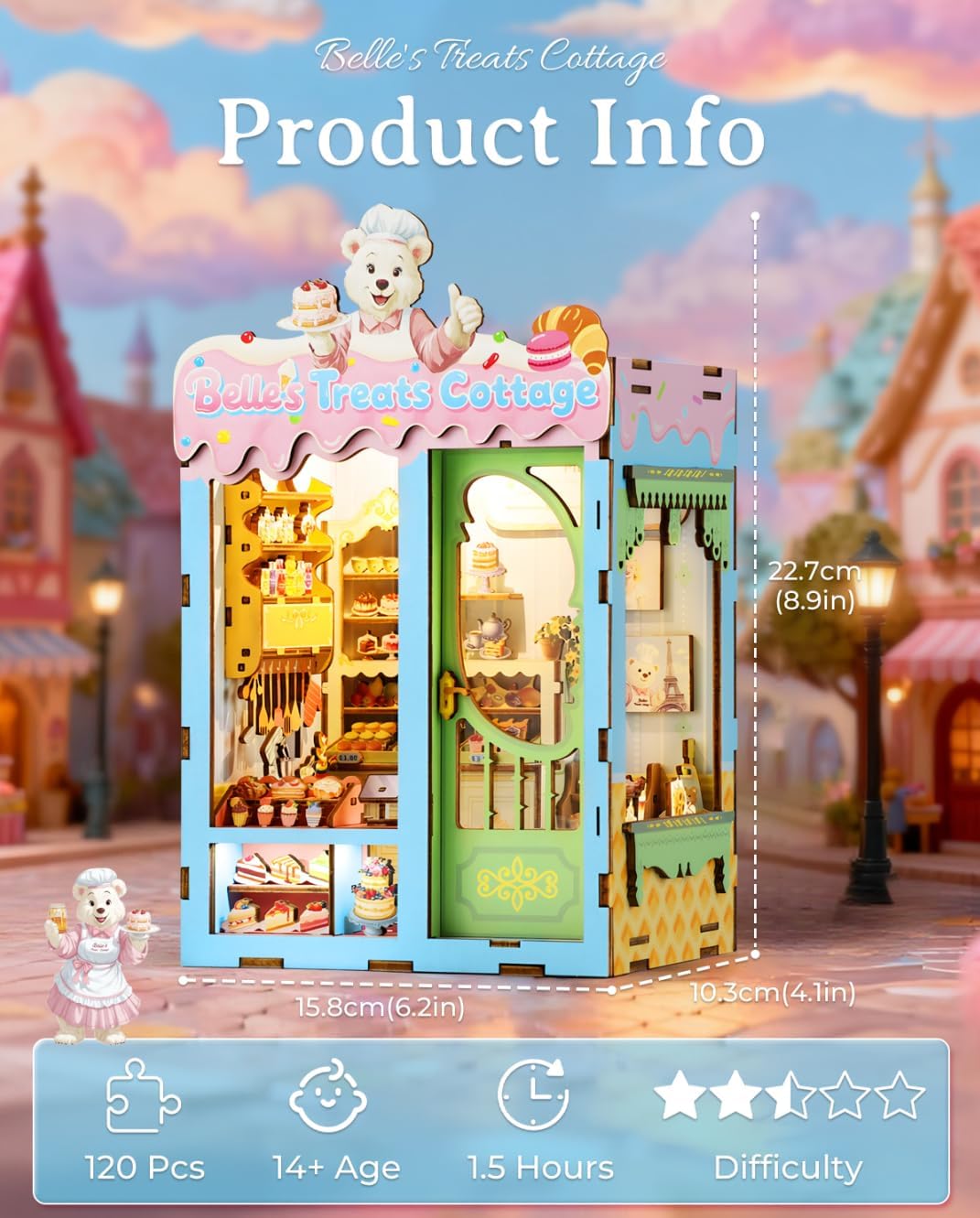 Book Nook Kit, 3D Wooden Puzzles for Adults, DIY Miniature House Kit for Adults and Beginners, Booknook with LED Light, Gifts for Family and Friends, Bookshelf Decor(Treats Cottage)