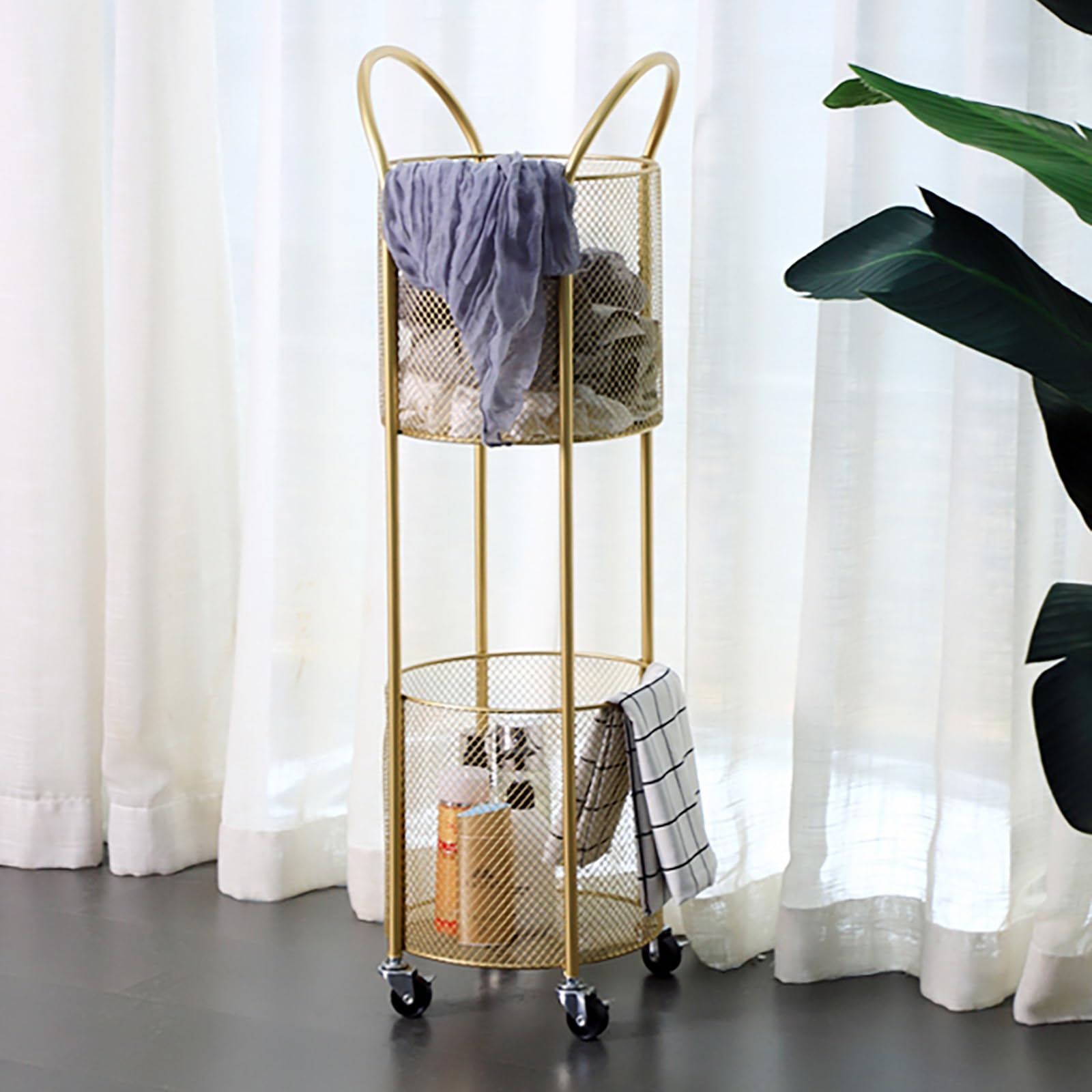 Cesto portabiancheria con manici, doppio cesto per organizzare i vestiti sporchi, soluzione resistente ed elegante
