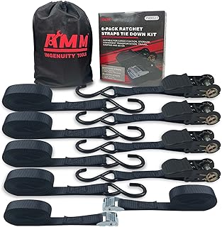 AMM Ratchet Tie Down Strap，1500lb Guaranteed Max Break Strength，(4) Premium 15FT Rachet Tie Downs with Padded Handles，（2） ...