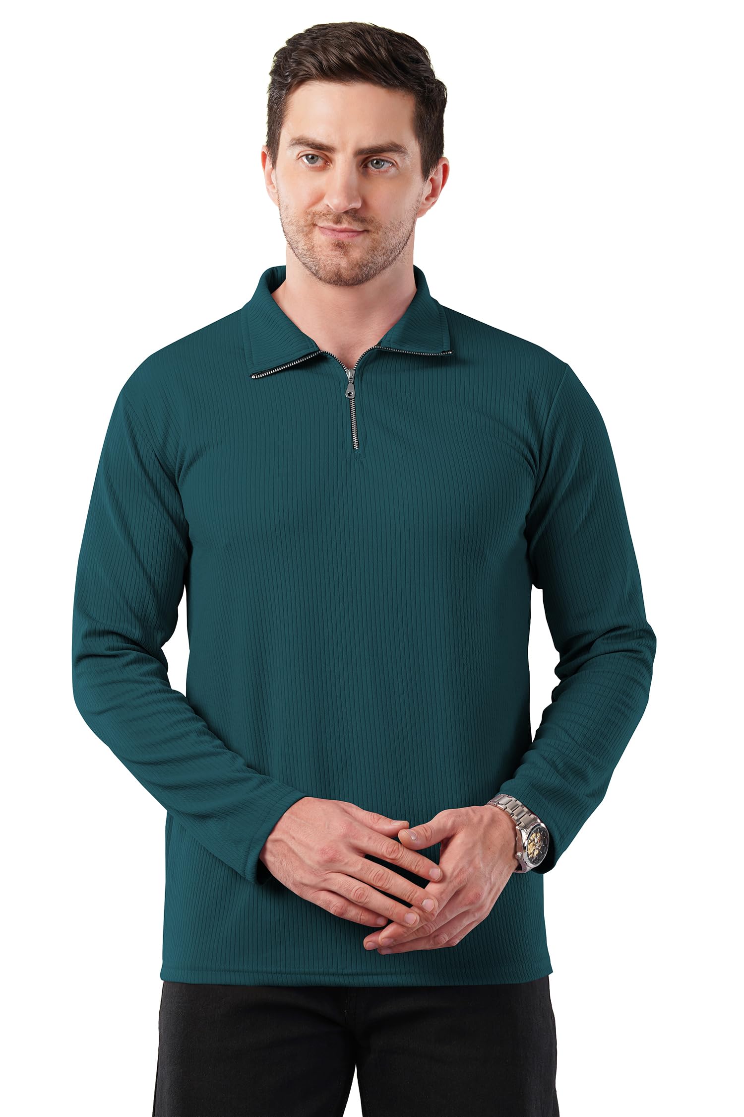 kajaru Men's Quarter Zip Pullover T-Shirt, Cable Knit Pattern, Full Sleeve-picture-47