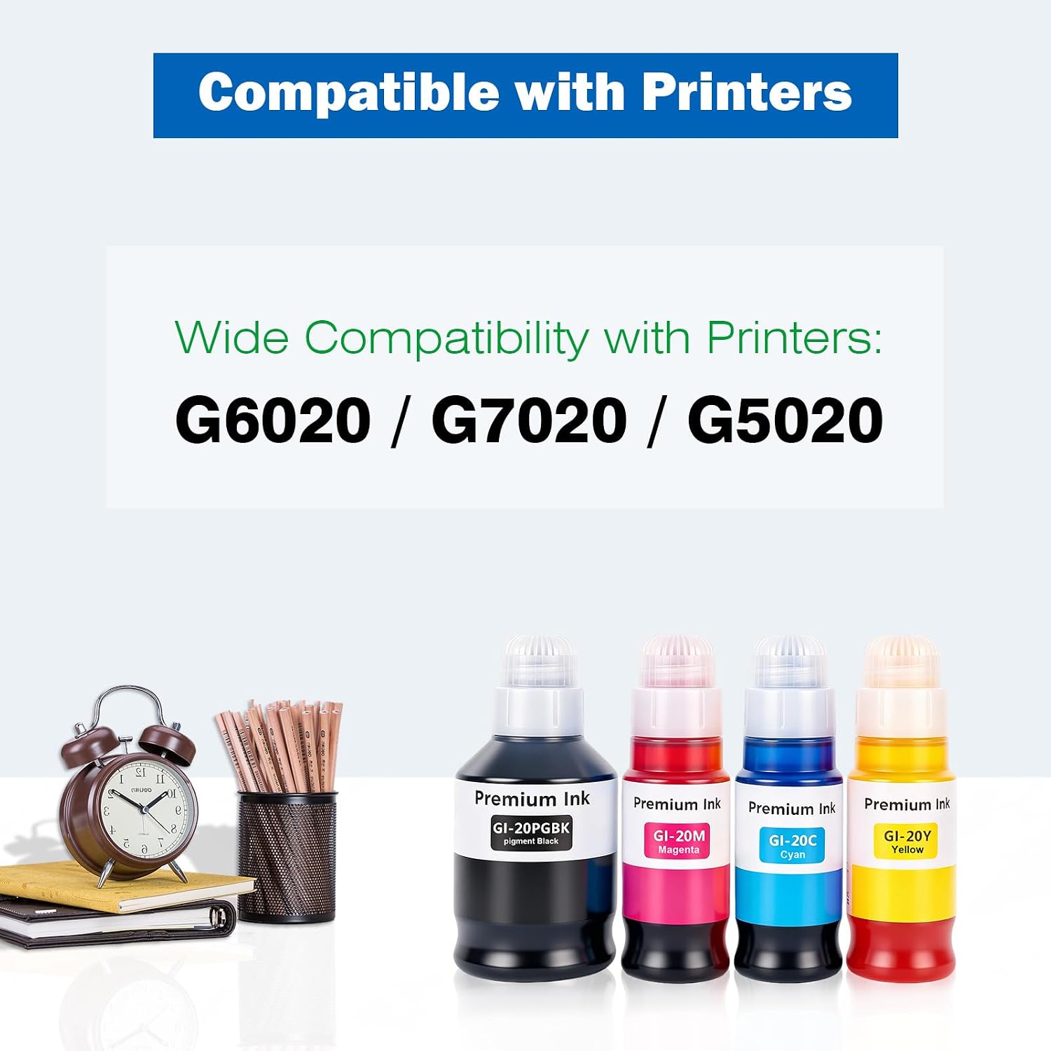 GI-20 GI20 Ink Replacement for Canon GI-20 Ink Bottles Refill 4 Multipack Us with PIXMA G6020 G7020 G5020 Printer (BK/C/M/Y)