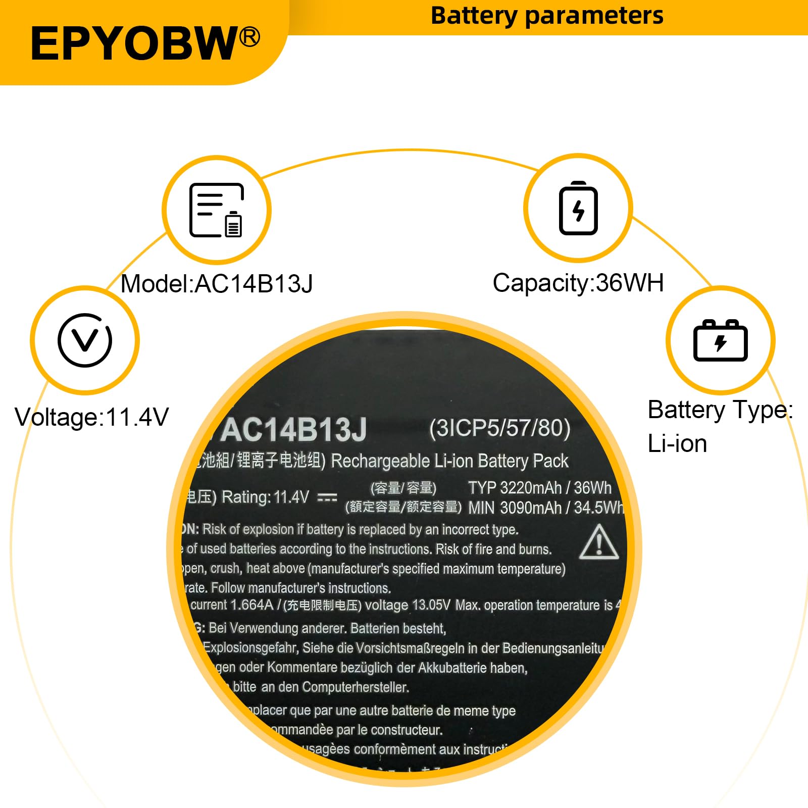 ASUNCELL 11.4V/36Wh AC14B18J Laptop-Akku für Acer Chromebook 11 CB3-111 13 CB5-311 15 C910, Gateway NE512, Aspire V3-111 V5-122 E3-111 E3-112 ES1-511 ES1-512, TravelMate X359 X349, Spin5, Swift 3y