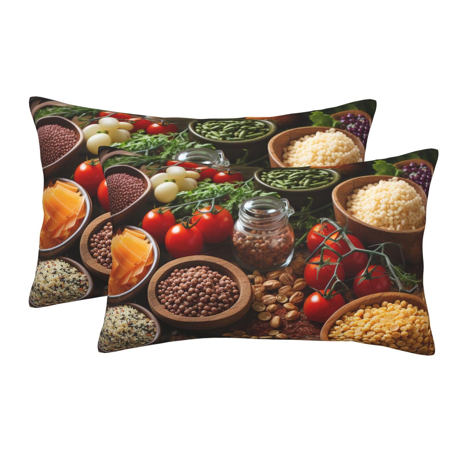 2 Pack Standard Size Pillow Cases for Hair and Skin Soft Breathable Pillow Case Covers with Hidden Zipper Farmhouse Food Pictures Pillowcase 16"x24" Pillow Cover for Sleeping Gift