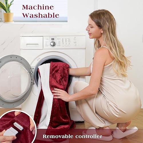 Miniatura 9 de Manta térmica eléctrica de 50 x 60 pulgadas, manta de franela suave con 4 niveles de calefacción y 4 horas de apagado automático, lavable a máquina