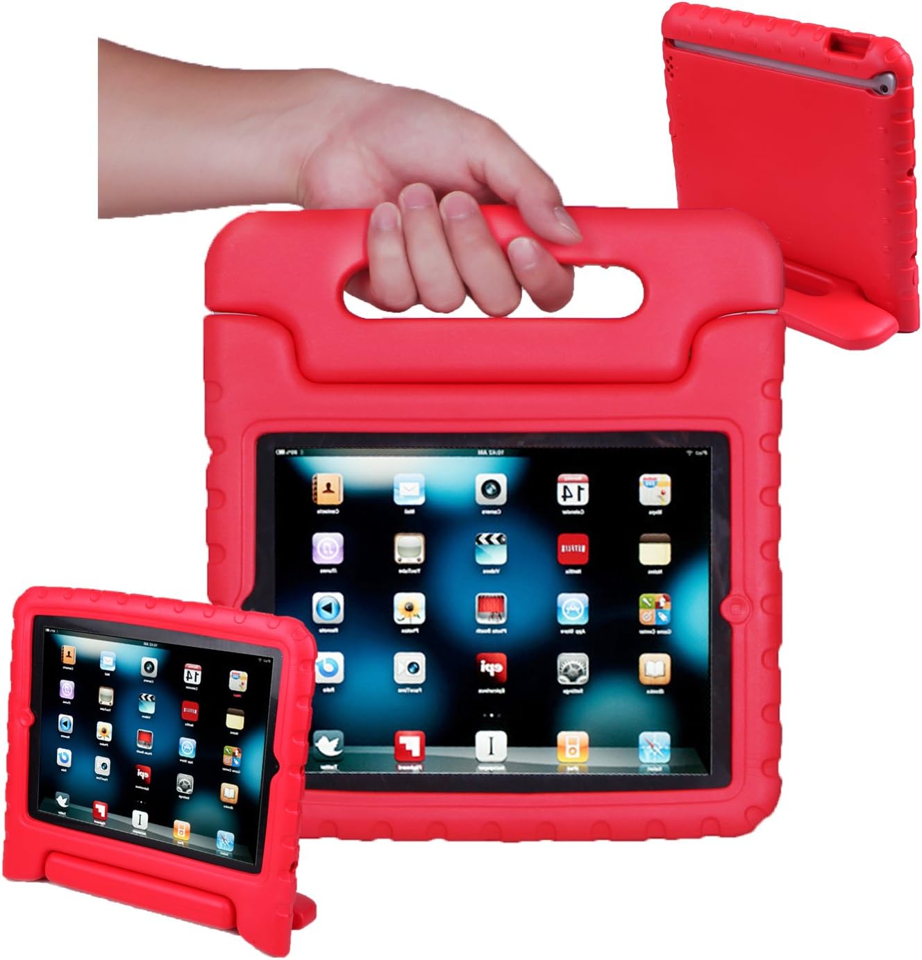 HDE iPad 2 3 4 Case for Kids - Shock Proof Bumper Heavy Duty Protective Cover Handle Stand for Apple iPad 2nd 3rd 4th Generation Tablet (Red)