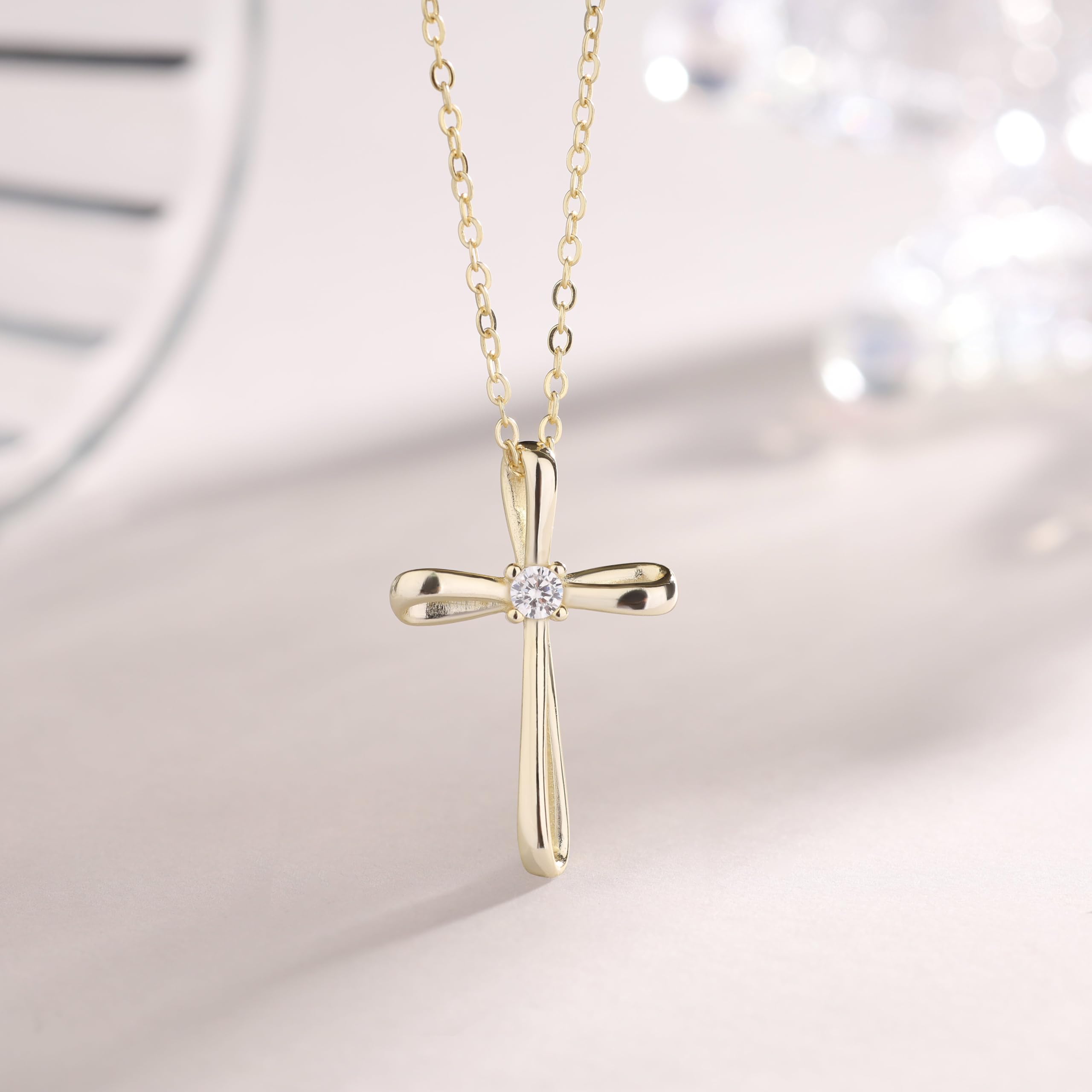 GAVU Kreuzkette Konfirmationskette Firmungskette mit Zirkonia Kreuz Anhänger aus 925 Sterling Silber für Damen