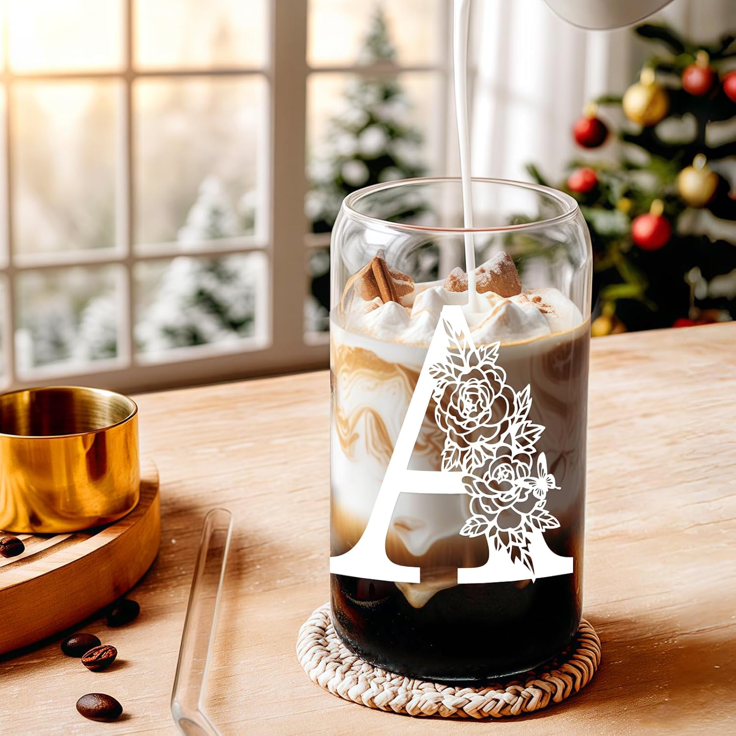 Birthday Gifts for Women:  Initial Glass Cup as Office Graduation Memorial Holiday Personalized Gifts - for Husband Aunt Uncle Teen Boy Employee Coworkers Him and Her - A Aesthetic Cup thumbnail