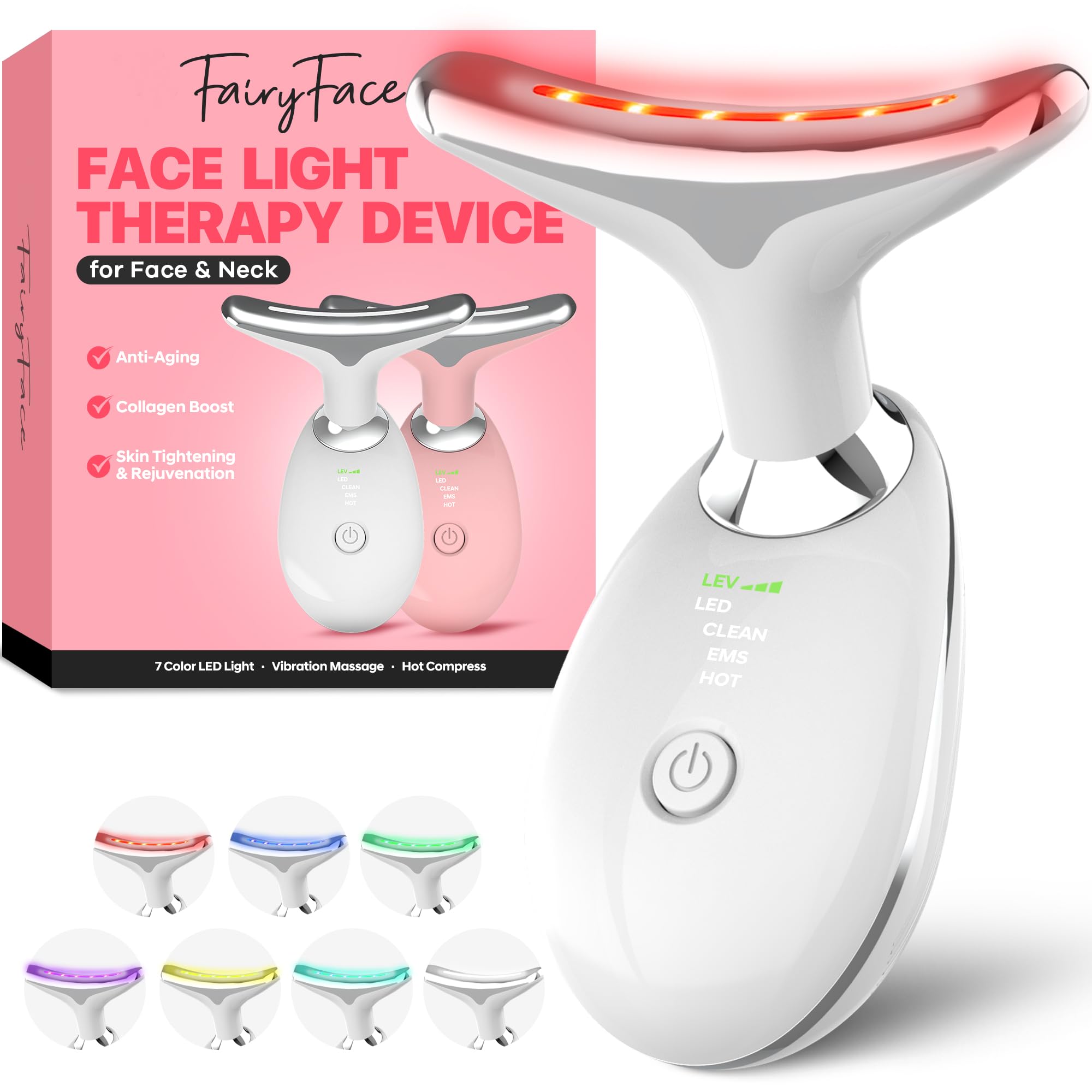 Face and Neck Massager Tool with Red Light Therapy LED Light Therapy Device for Face and Neck Facial