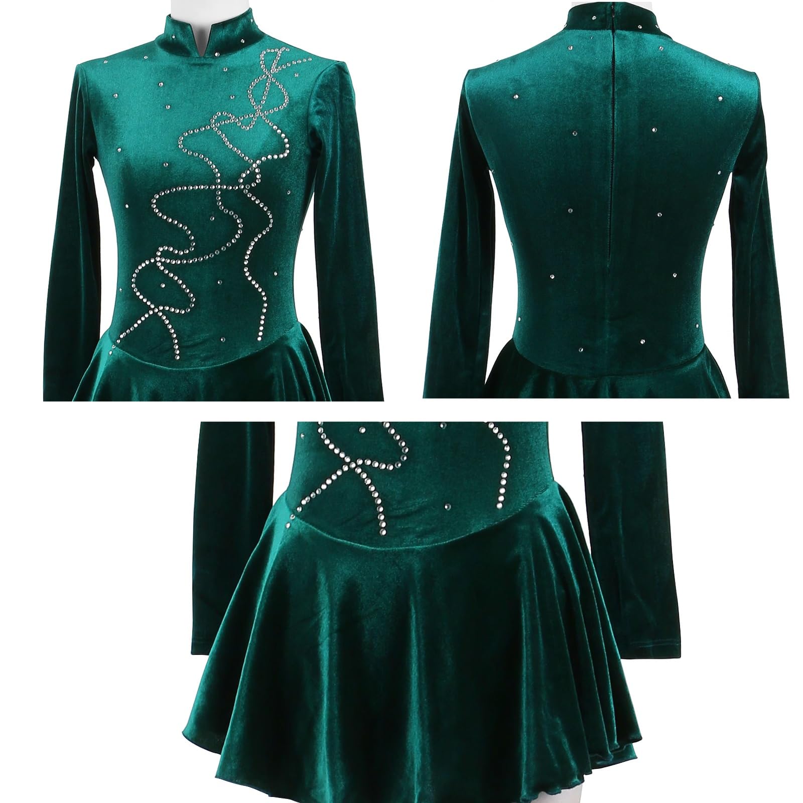 Kinder Mädchen Eiskunstlaufkleid Langarm Tanzkleid Mit Rock Trikot Wettkampf Performance Eislaufen Kleid