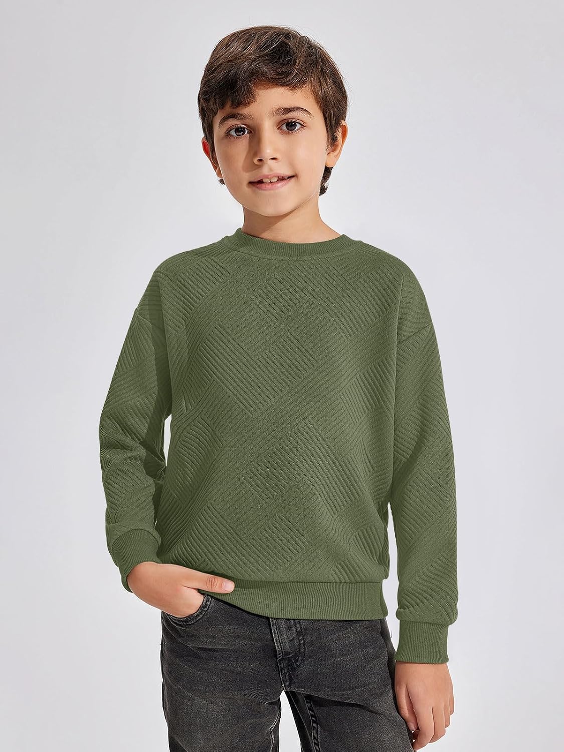 Haloumoning Boys Geometric Texture Sweatshirts Fashion Crewneck Long Sleeve Pullover Shirts 5-14 Years