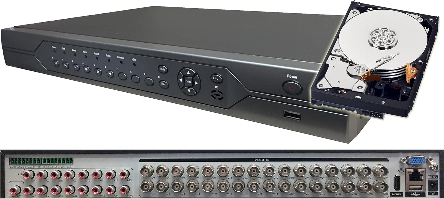Sikker Standalone 32 Channel CCTV DVR with 20TB/16TB/12TB/8TB/4TB Hard Drive Support 5MP/1080P AHD/TVI/960H Analog Camera Surveillance Security System Video Recorder (2TB Hard Drive pre-Installed)