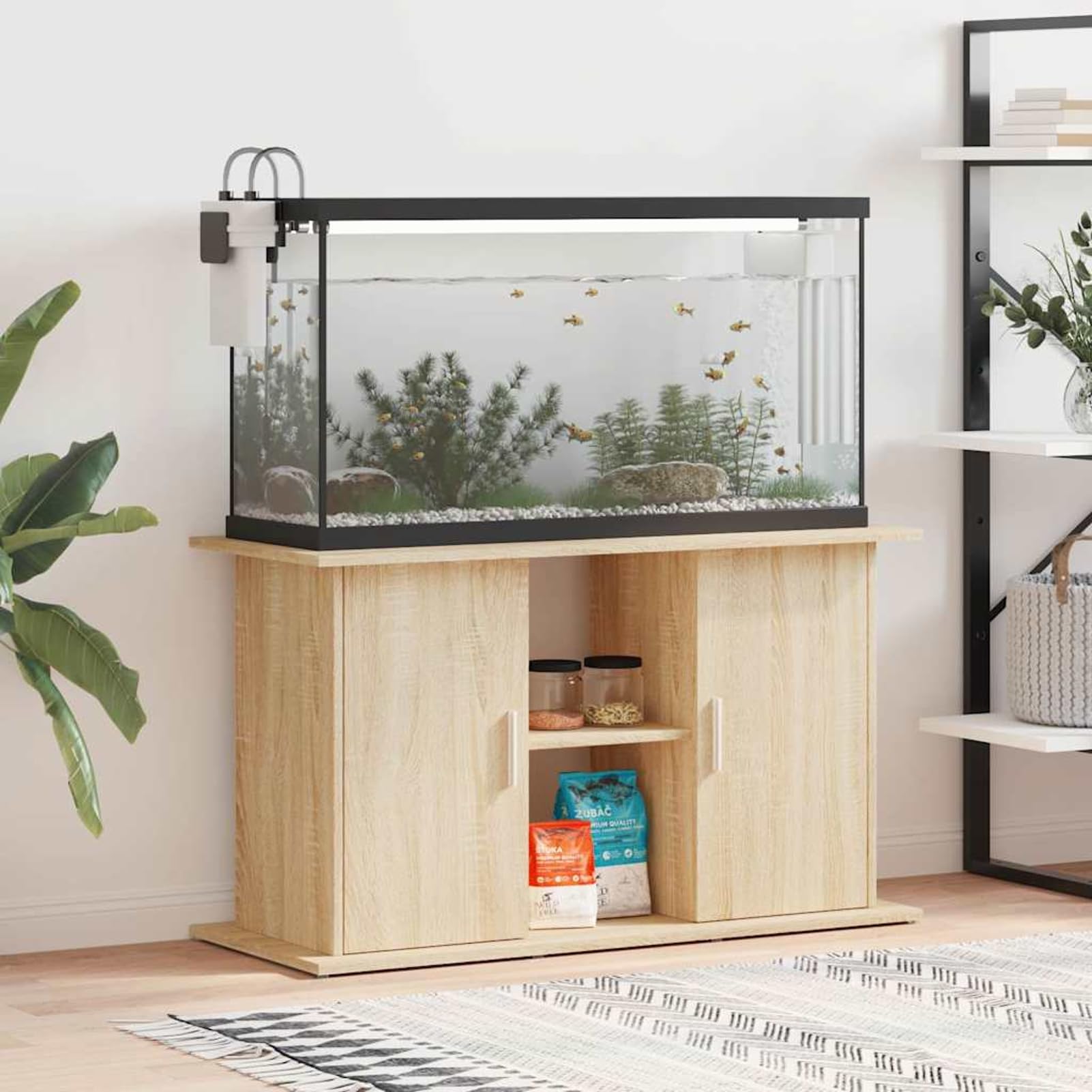 Gecheer Aquarium Stand with Storage, Engineered Wood Sonoma Oak, 101x41x58 cm, for Fish Tank Display and Home Decor 833610