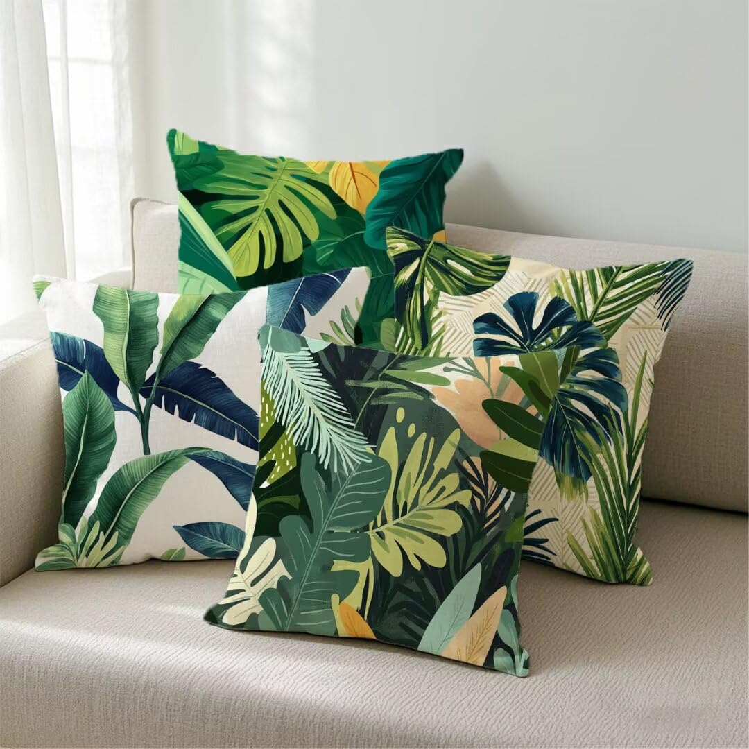 Housse de coussin 35x35cm imperméable lin canapé taie oreiller salon lot de 4