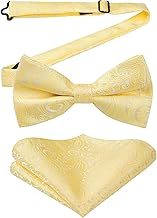 HISDERN Fliege mit Einstecktuch fur Herren Einfarbig Einstellbar Smoking Fliege fur Hochzeit, Party
