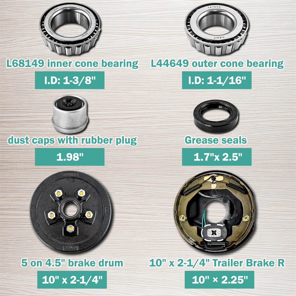 Piasty do przyczep z hamulcami elektrycznymi 5 na 11.4 cm B.C. z hamulcem elektrycznym 25.4 cm x 5.1-0.6 cm Prawa strona do osi 1,587.6 kg Heavy Duty Trailer Hub Drum Brake Kit