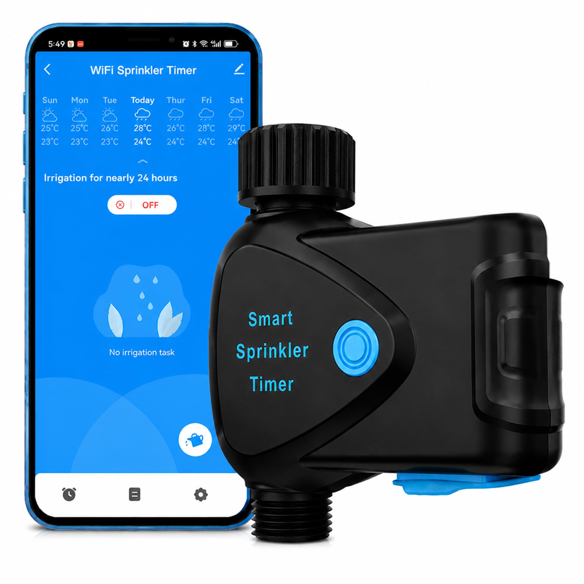 Temporizador de aspersor WiFi: temporizador de agua inteligente para manguera de jardín, controlador de riego automático, control remoto de aplicación, riego inteligente basado en la intemperie