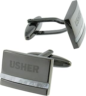 Gunmetal Usher Cufflinks with Mother of Pearl Cuff Links for Wedding Party Attire with Travel Presentation Gift Box