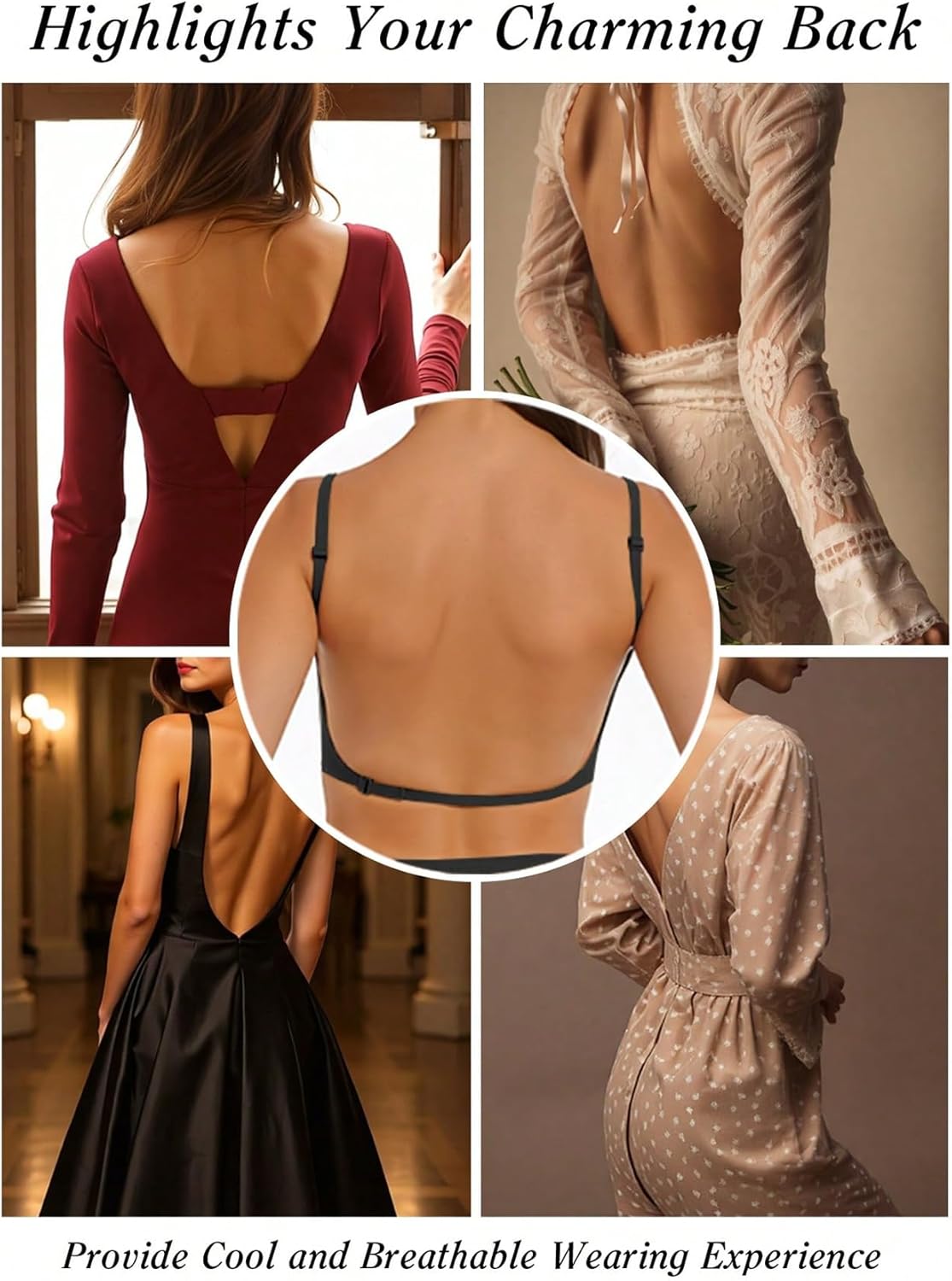 OYOANGLE Women's Low Back Bras with Padded Removeable Wirefree Seamless Bra Backless Multiway Straps Convertible Bra - Image 5