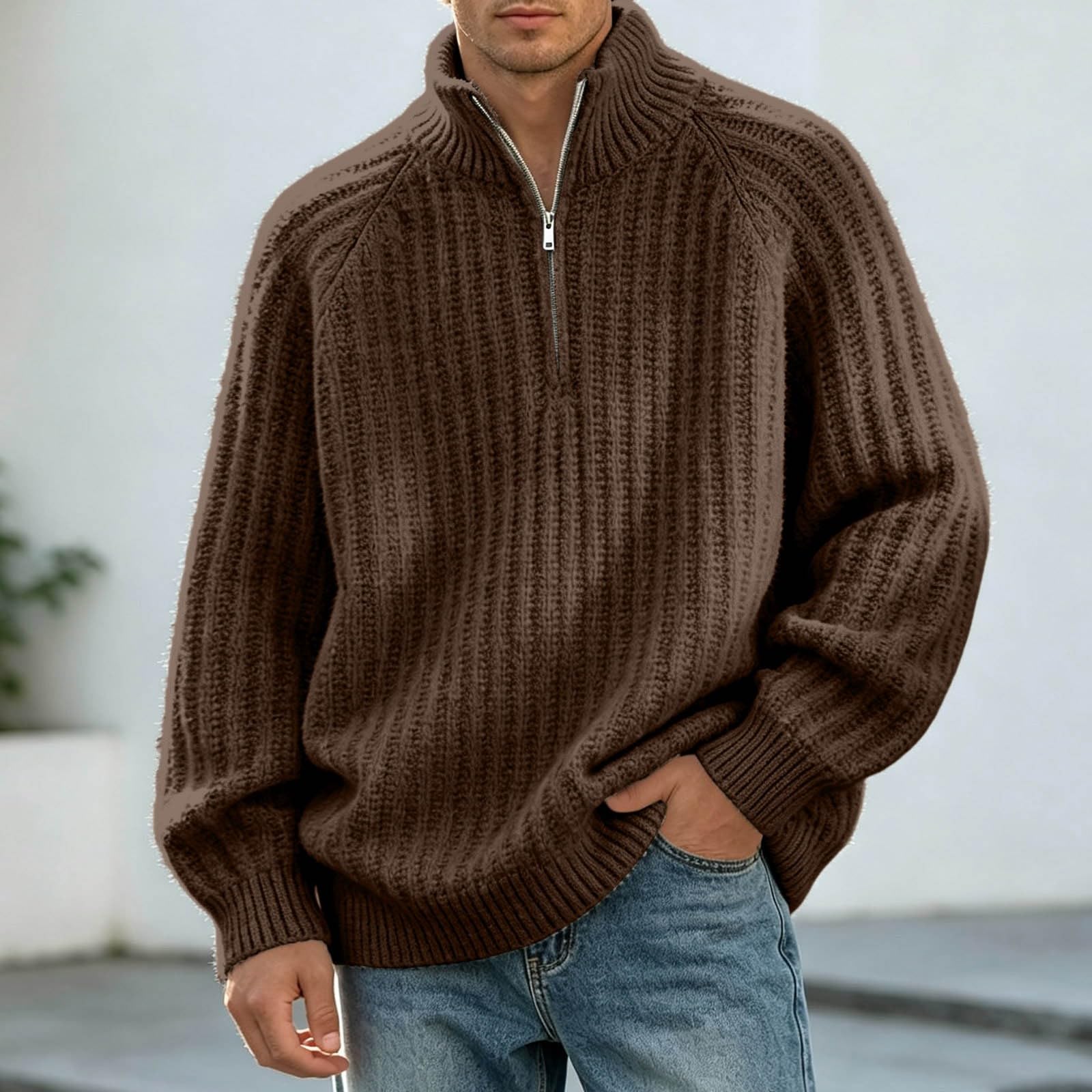Cappotto da uomo versatile in maglia spessa con mezza zip, ideale per le gi