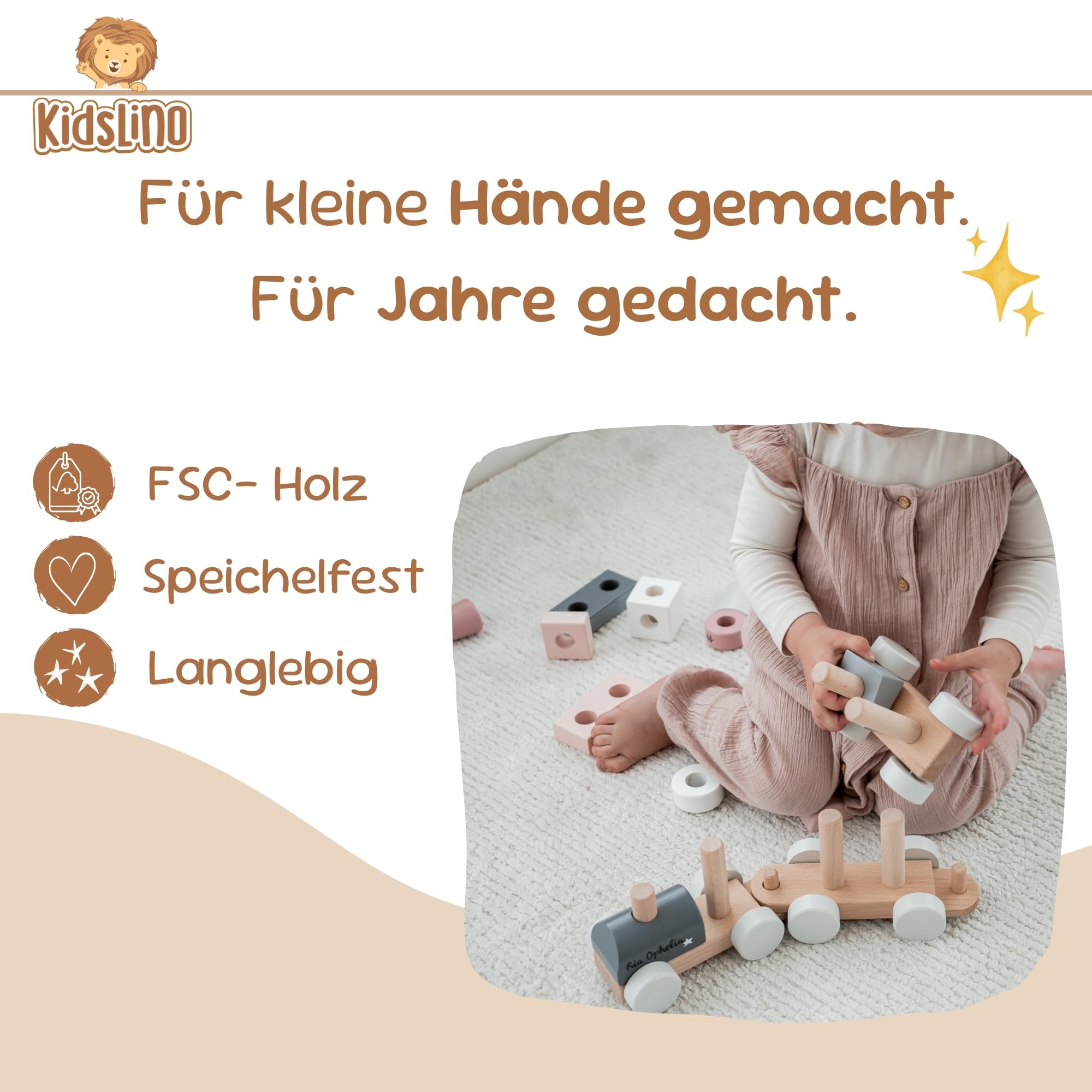 Personalisierte Holzeisenbahn rosa – Personalisierte Geschenke Baby | Steckspielzeug | Geschenk zur Geburt Mädchen | Holzzug mit Name & Geburtsdaten – Label Label
