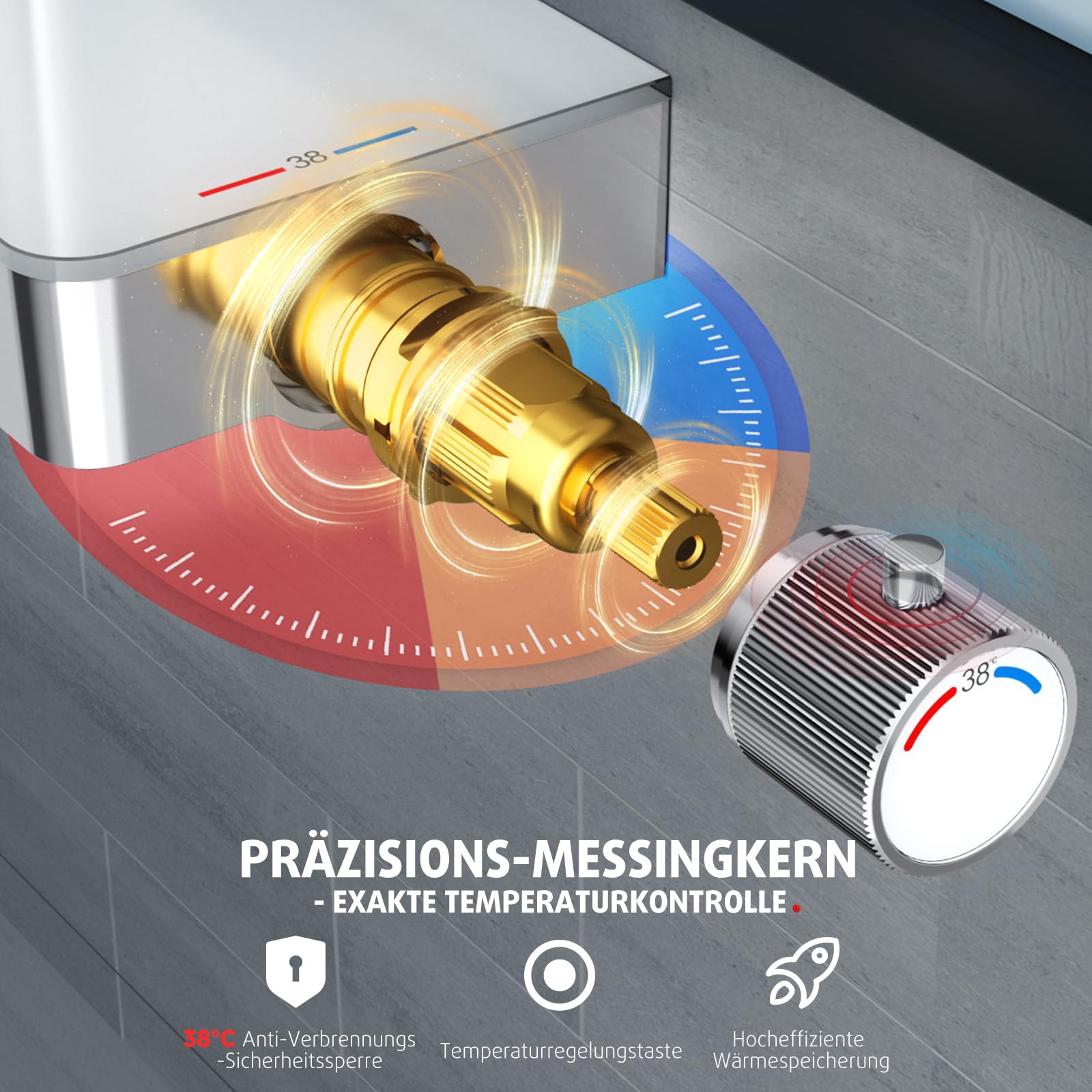 Rainsworth Duschsystem mit Thermostat und Glasablage 26 x 26 cm, Chrom | Ein-Tast-Bedienung & Durchflussregelung Duscharmatur Komplettset, Regendusche, Handbrause 3 Strahlarten -Duschset mit armatur
