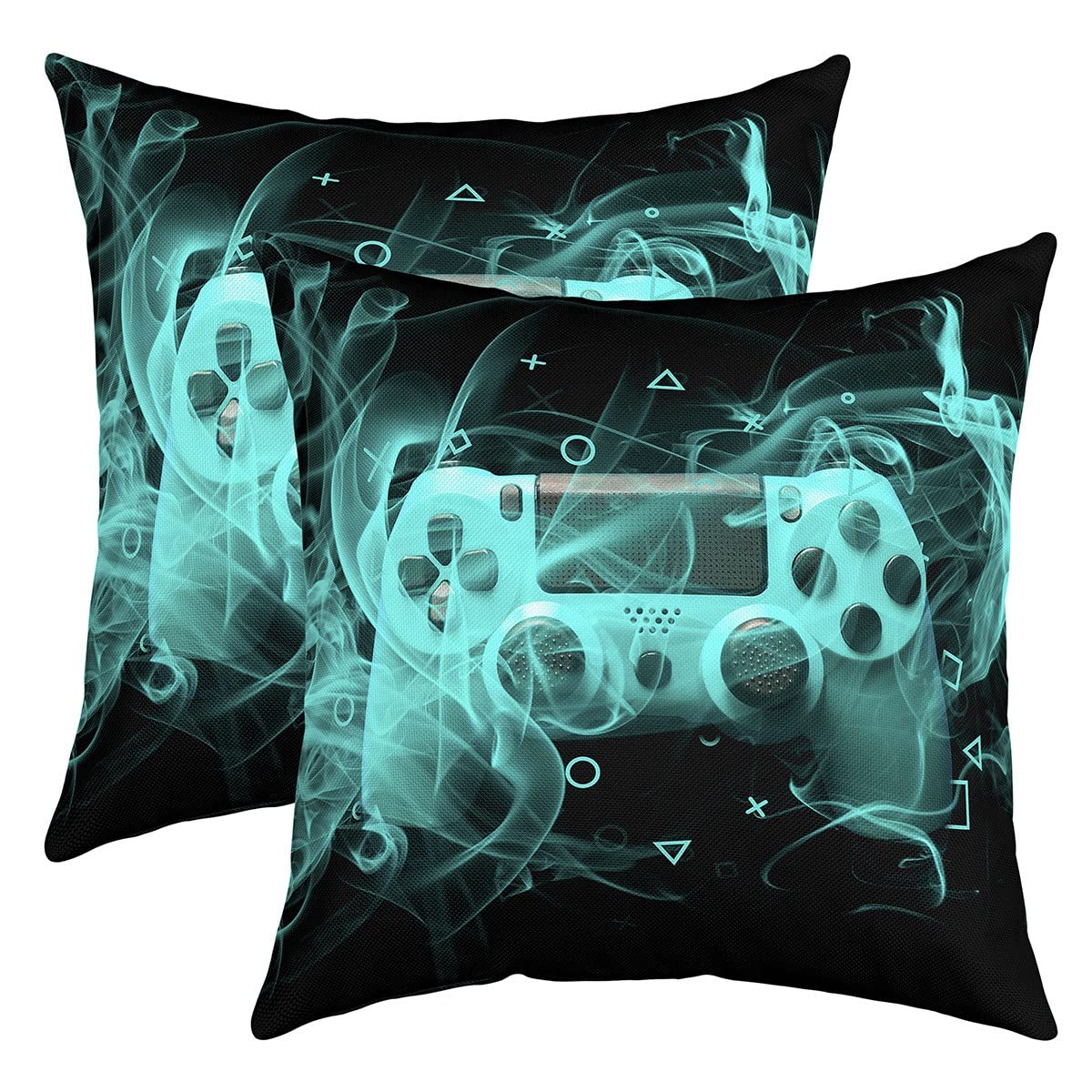 Loussiesd Kids Gamer Pillow Cover - Teens Gamepad for Sofa Bed, Video Game Controller Gaming Cushion 45x45cm, Youth Game Console, Blue Black Design — image 1