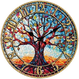 CHGCRAFT Tree of Life Wall Clock 12 Inch Clock Battery Operated Silent Non Ticking Round Decorative Clocks for Home Office Decoration