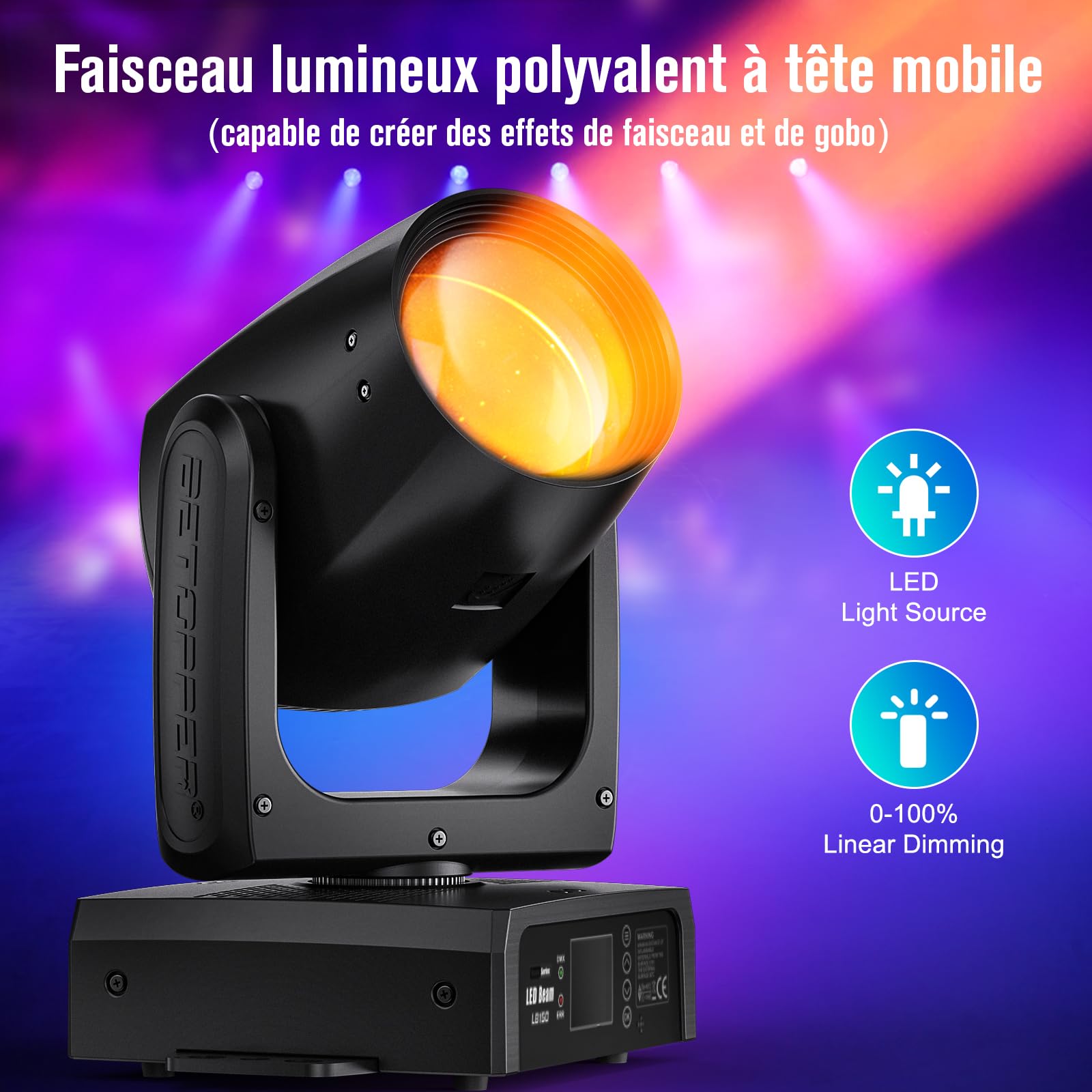 150W Éclairage de Scène LED Moving Head Lampe Lumière DJ,BETOPPER Lyre LED Projecteur de Scène, RGBW DMX-512 Lumière Soirée Beam 4 en 1 Lumière de Scène pour DJ, Fête, Bar, Mariage, Club (1, LB150-1)