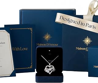 The Amelie Pendant Hand-Set 1.6 Carat Solid 925 Silver, White Gold Plated Moissanite Anniversary Infinity Heart Necklace Gift for Wife