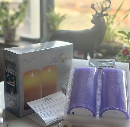 Miniatura 6 de adoria Juego de 2 velas grandes sin llama moradas, velas de pilar de cera real con aroma a lavanda realista, diámetro de 3.15 x 7 pulgadas, control