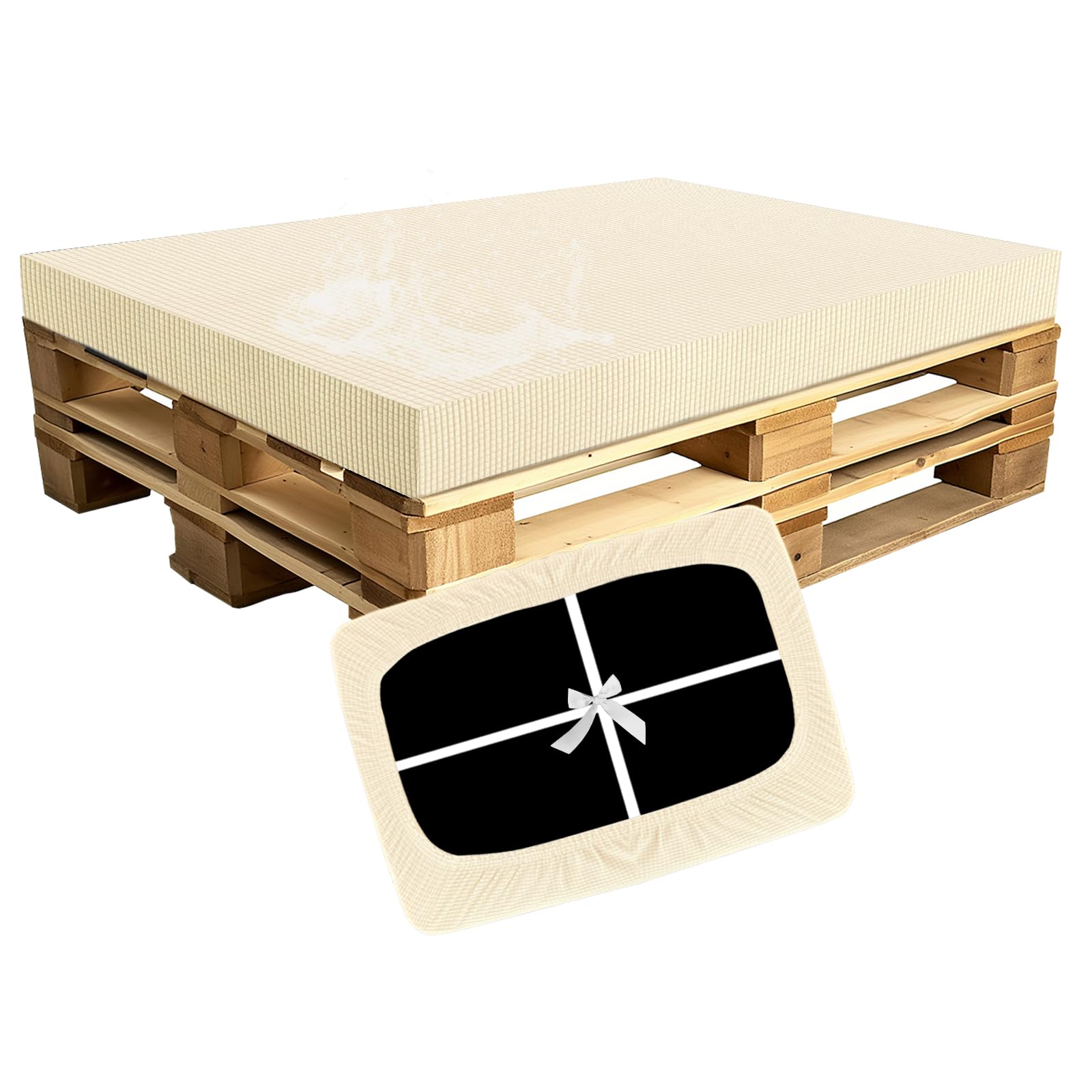 SYLC Waterproof Pallet Cushions Covers, Stretch Cover for Pallet Furniture Cushions with 4 Ties, Outdoor Corner Sofa Covers for Rattan Patio Garden Caravan (Beige,Seat 120×80×15cm)
