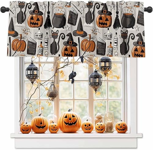 Miniatura 7 de Cenefa de otoño con diseño de calabaza para ventanas, cortinas de amarre para camiones con cenefa de cortina de calabaza Harvet para cocina, baño,