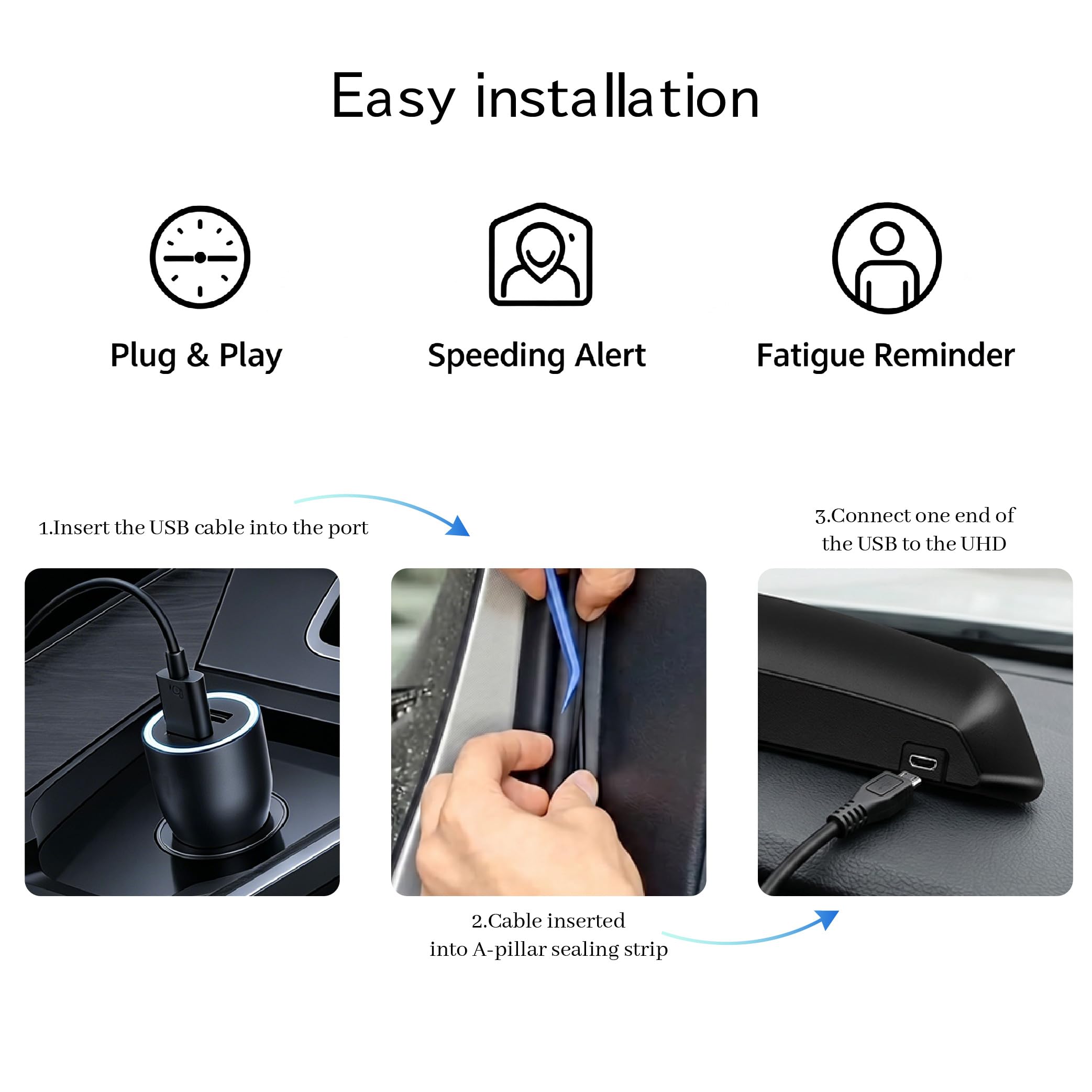 Head Up Display Car pour VW Ameo 2016-2020, Écran Numérique avec Vitesse Température et Alerte Fatigue à Installation USB Rapide