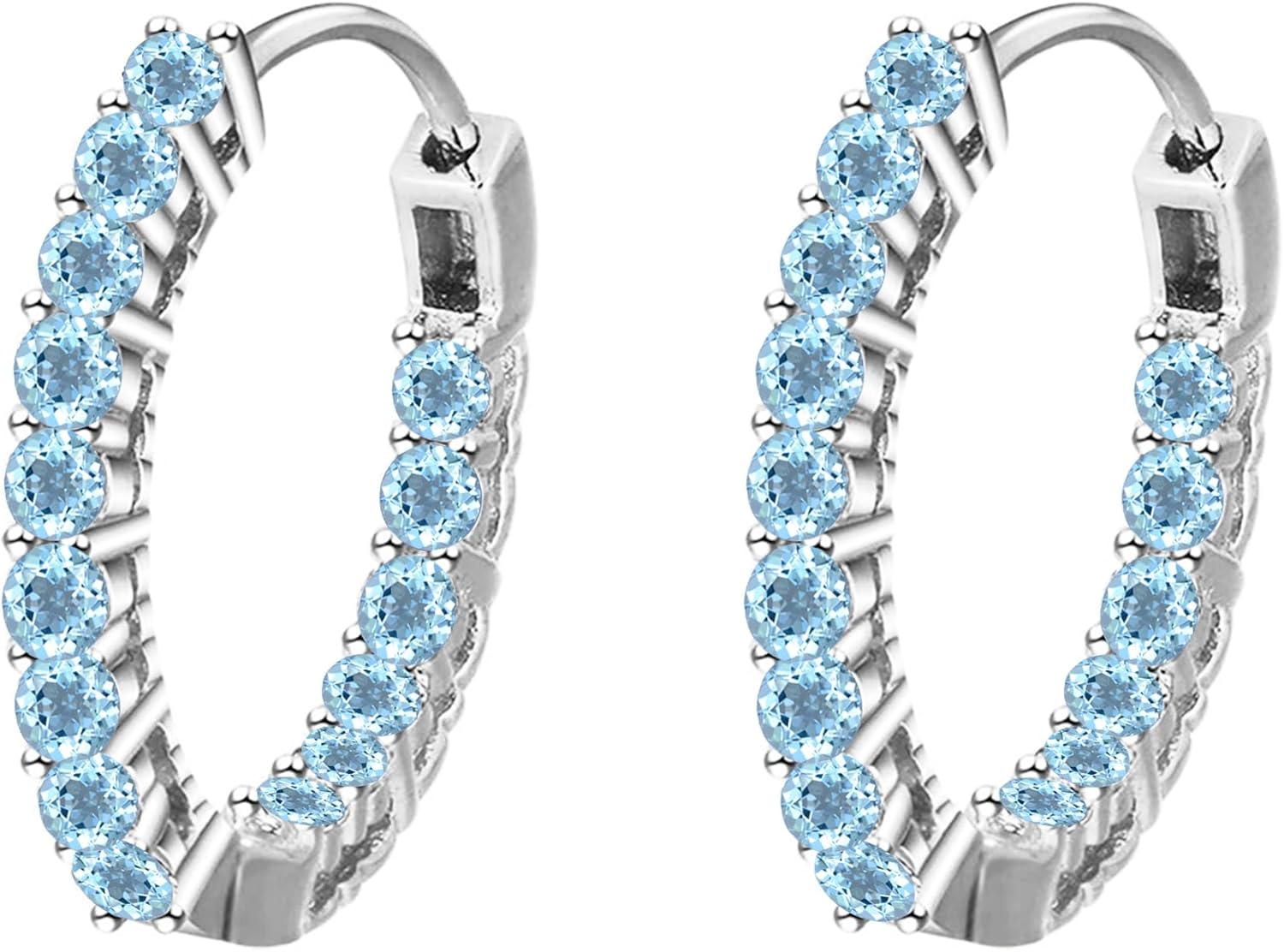 Round Cut Blue Topaz Hoop Earrings For Women, 14K Gold Plated Silver December Birthstone Topaz Huggie Hoop Earrings
