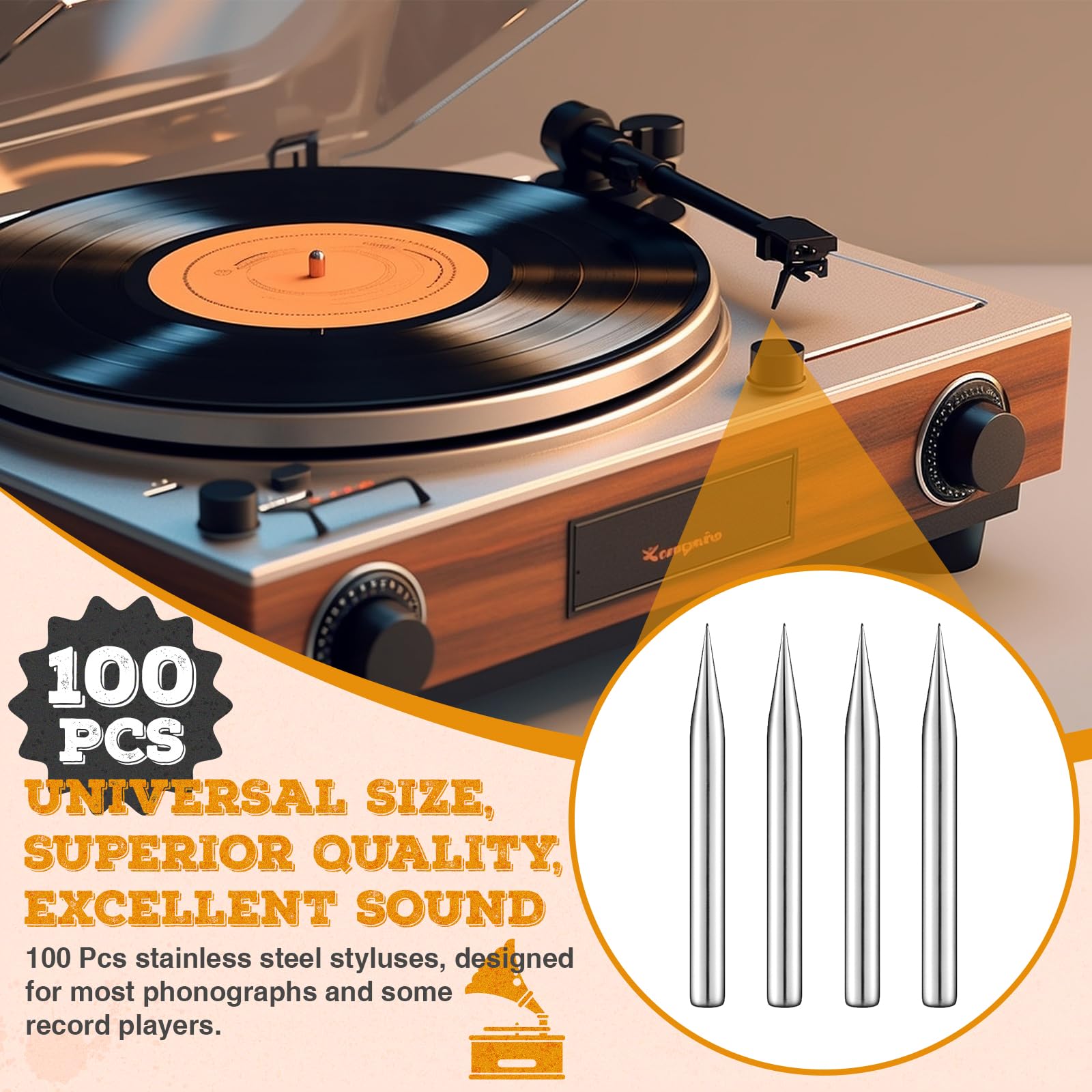 Amazon.com: Kingdder 100 Pcs Steel Phonograph Needles Replacement