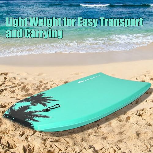 Vista 22 de Goplus Tabla de cuerpo ligera de 41/37/33 pulgadas para playa, tabla de surf con núcleo EPS, cubierta XPE, parte inferior lisa de HDPE, correa