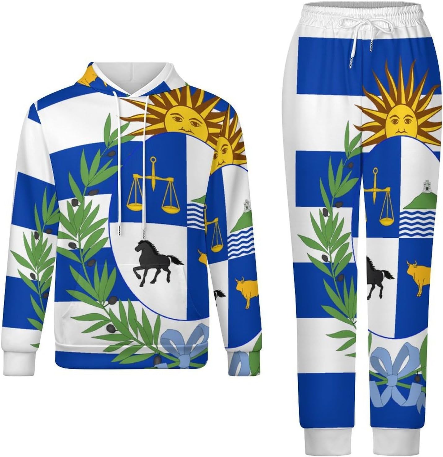 Uruguay Uruguayan Flag National Emblem Womens 2 Piece Outfits for Mens Lounge Hoodies Set Sweatsuit Tracksuits