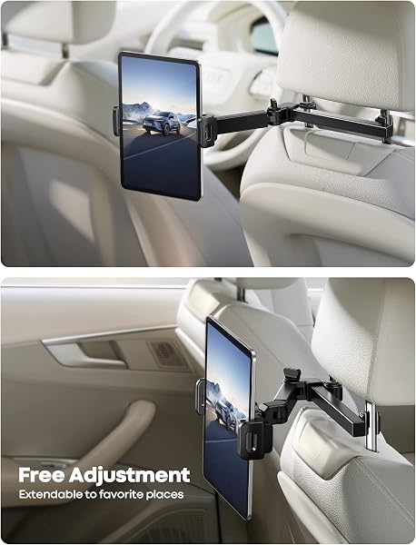 Lamicall Car Headrest Tablet Mount - [Aluminium Arm] 2025 Adjustable Car Tablet Holder, 360° Rotating Backseat Mount for Kids, for 2024 iPad Pro 13, Air 6, Mini, Tab, Phones, 4.7-13” Device - Black - 3