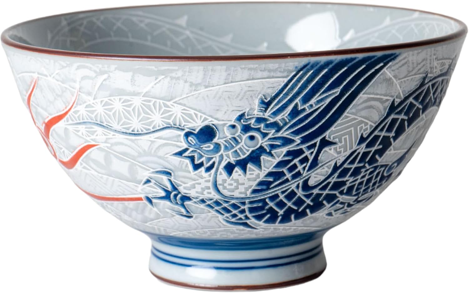 Urban Tokyo Japanese Rice Bowl Set 4 Piece Dragon and Phoenix Design 4.5 Inch D Soup Bowls Minoware Porcelain Made In Japan