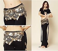 Vista 3 de Wuchieal Bufanda de cadera para mujer con monedas de oro, falda envolvente ruidosa