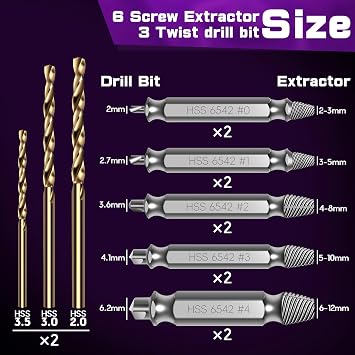 18PCS Damaged Screw Extractor Set, Hardness is 63-65HRC, Upgraded Model HSS 6542, Screw Grab Screw Removal Tool, Adult Gifts for Men, General bit Set Double Ended for Damaged Broken Stripped Screws