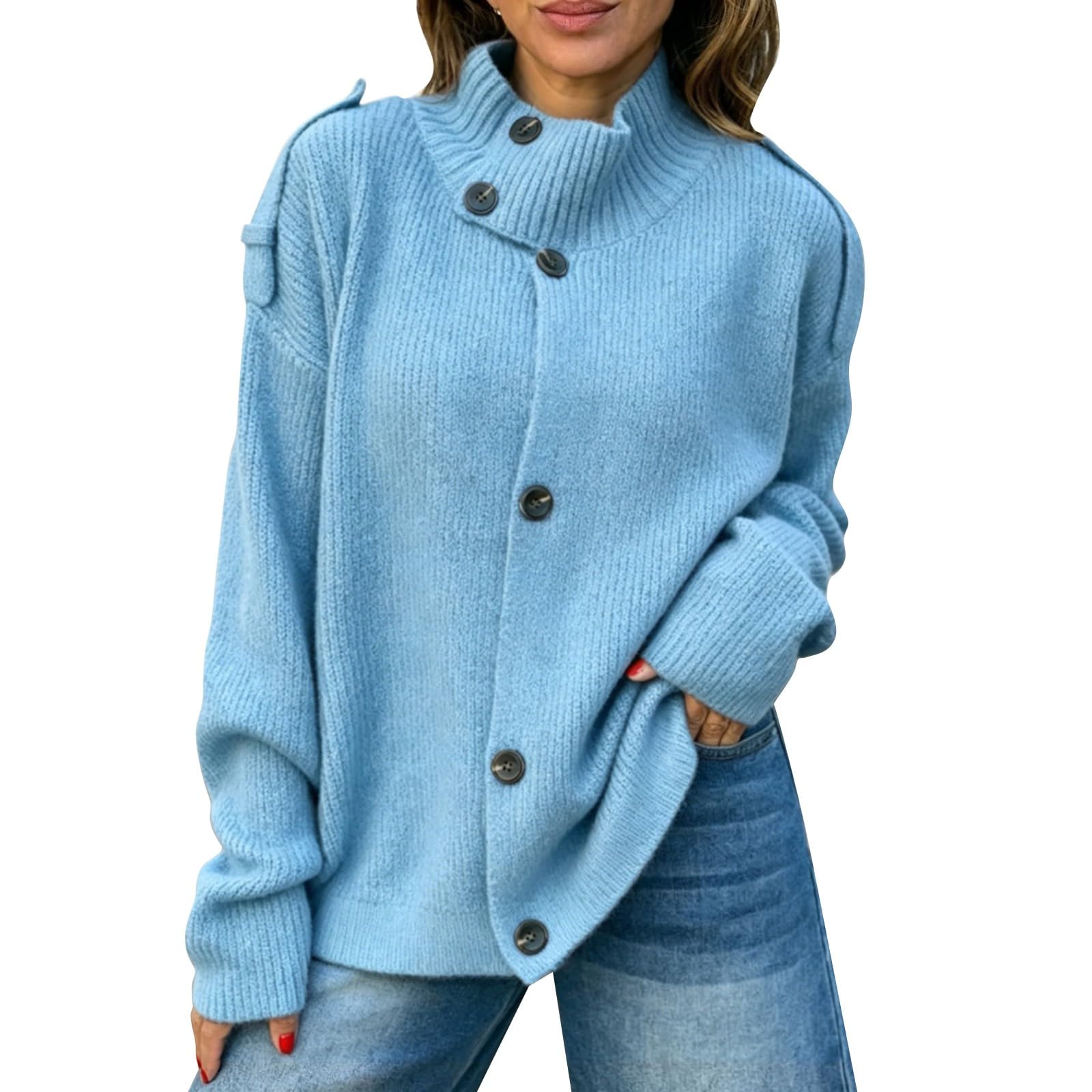 Generisch Cárdigan casual de manga larga para mujer, ropa de abrigo suave y transpirable, cárdigan fino y ligero, cárdigan de punto fino casual grueso, cálido, abrigo de punto suave