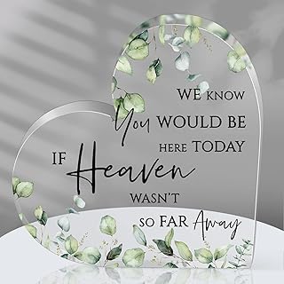 Heart Acrylic Sign in Loving Memory of Loved One Wedding Memorial Table Sign Gifts for Ceremony and Reception Remembrance Mother Father in Law Plaque for Counter Desk Centerpiece Decor (Leaves Style)