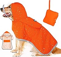 Vista 11 de SlowTon Chubasquero para perros, chaqueta de lluvia ajustable para perros con capucha transparente de doble capa, poncho impermeable con tiras