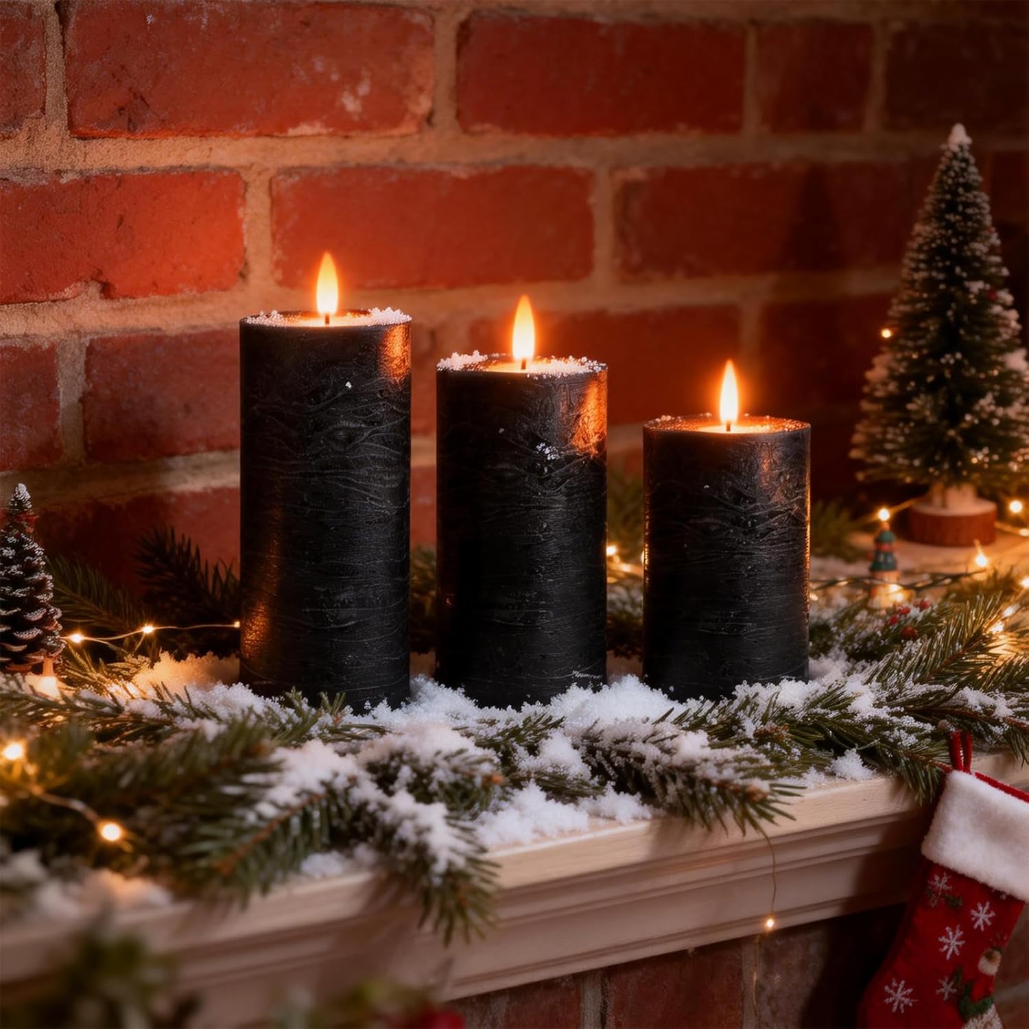 3 Set LED Candles, Indoor & Outdoor Candles with 10-Key Remote Timer Control, Flameless, Real Wax, Decoration for Christmas, Birthday, Wedding, Party, Black