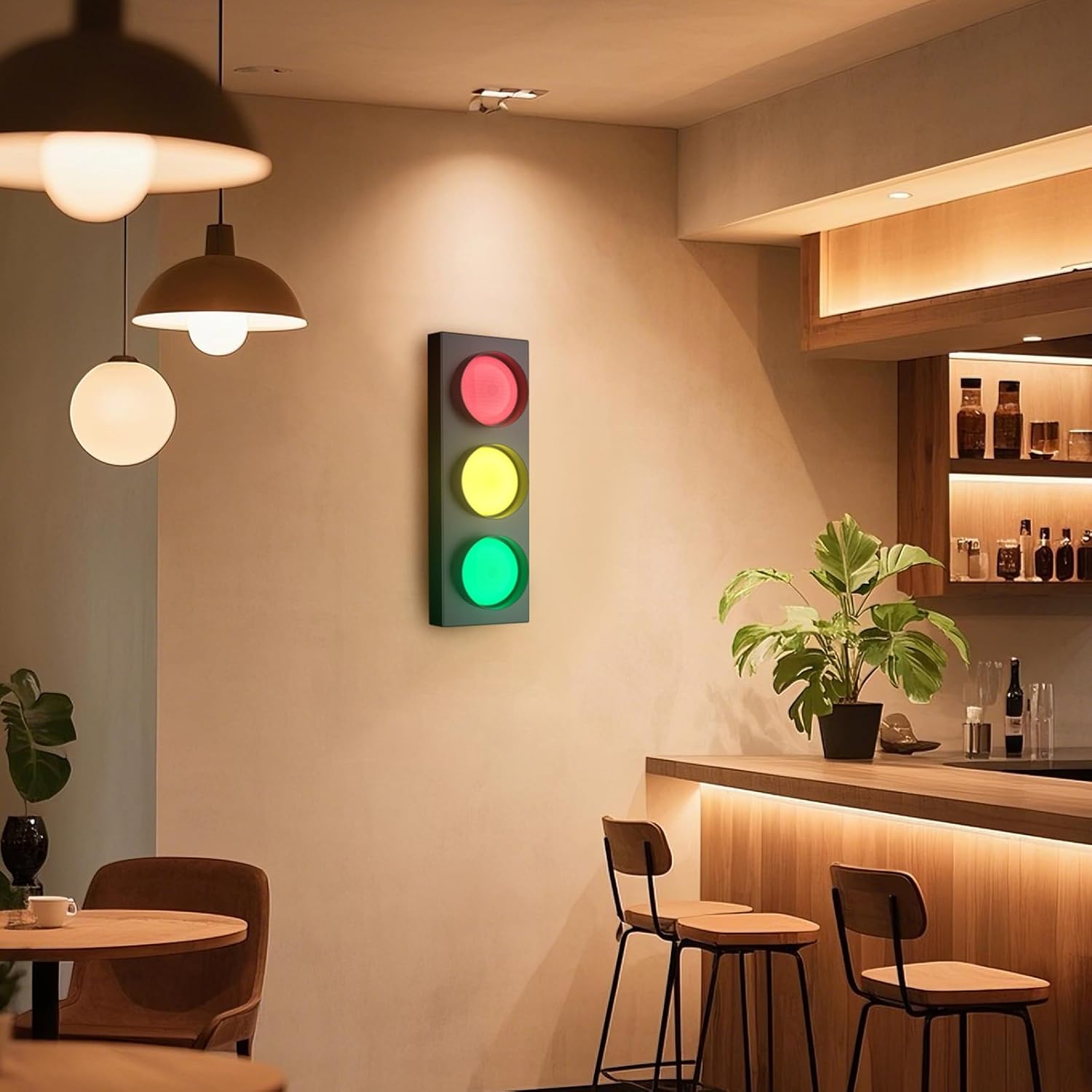 Traffic Light Lamp Decor on Wall: Remote Control LED with Easy Installation - Stop Signal Adjustable Color Green Red Yellow - Retro Industrial Design for Kids Room Classroom Bedroom Party Bar