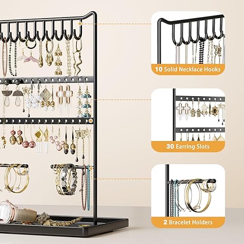 Miniatura 4 de bussdis Organizador de joyas, soporte para aretes, soporte para pulseras, organizadores de exhibición y almacenamiento de collares, torre negra con